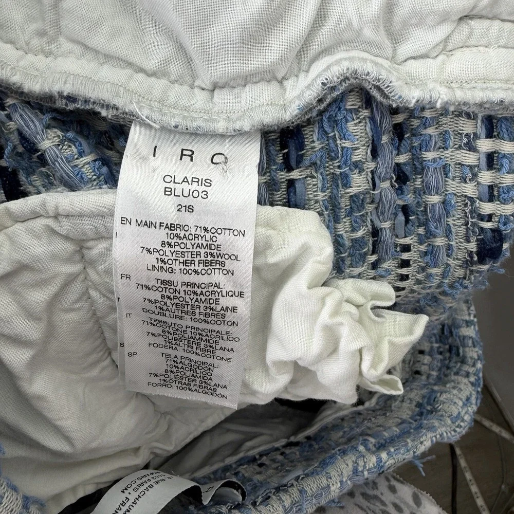IRO Paris Blue High Rise Tweed Shorts Size 42 US 10 Preppy Knit Summer $417